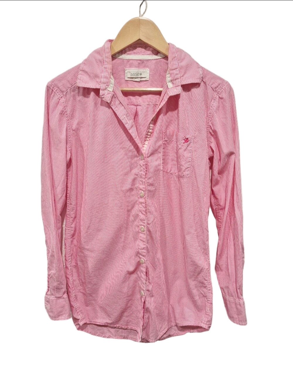 Aerie Pink Striped Button-Down Long Sleeve Shirt